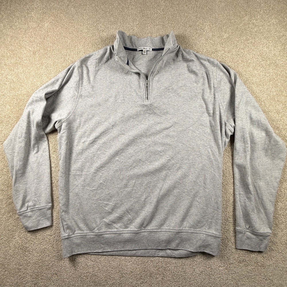 Peter Millar Mens XL Gray 100% Cotton Quarter Zip Pullover Sweater Heathered